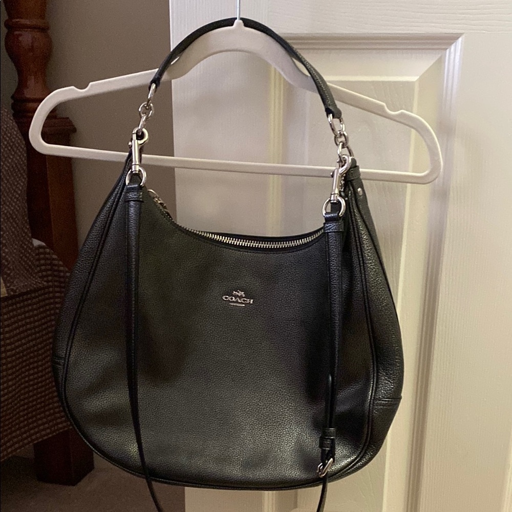 Coach Black Hobo Bag with Smooth Leather and Curved Handle
